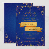 Royal Blue and Gold Corner Wedding Invitation | Kaart (Voorkant / Achterkant)
