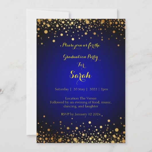 Royal Blue and Gold Graduation Party Invite Feestdagenkaart (Voorkant)