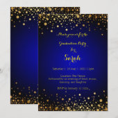 Royal Blue and Gold Graduation Party Invite Feestdagenkaart (Voorkant / Achterkant)