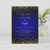 Royal Blue and Gold Graduation Party Invite Feestdagenkaart (Staand voorkant)