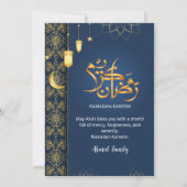 Royal Blue and Gold Islamic Floral Geometric Iftar Kaart (Achterkant)