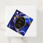Royal Blue and Gold Marble Agate Birthday Party Bedankjes Labels (In situ)