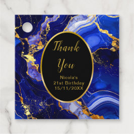 Royal Blue and Gold Marble Agate Birthday Party Bedankjes Labels