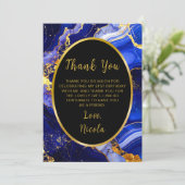 Royal Blue and Gold Marble Agate Birthday Party Bedankkaart (Staand voorkant)