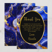 Royal Blue and Gold Marble Agate Birthday Party Bedankkaart (Voorkant / Achterkant)