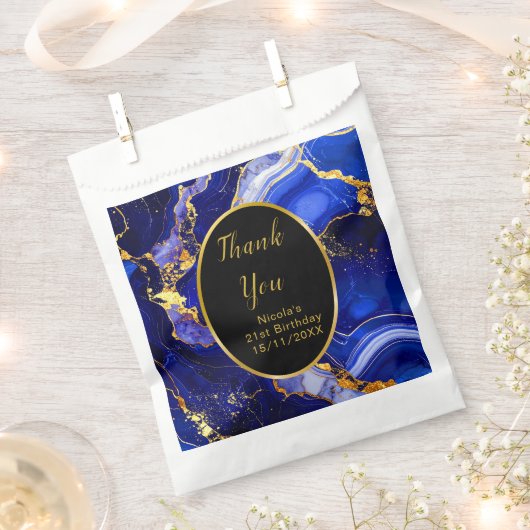 Royal Blue and Gold Marble Agate Birthday Party Bedankzakje (Geknipt)