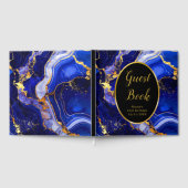 Royal Blue and Gold Marble Agate Birthday Party Gastenboek (Volledig)