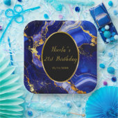 Royal Blue and Gold Marble Agate Birthday Party Papieren Bordje (Feest)
