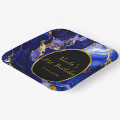 Royal Blue and Gold Marble Agate Birthday Party Papieren Bordje (Gebogen)