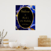 Royal Blue and Gold Marble Agate Birthday Party Poster (Keuken)
