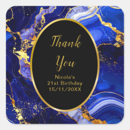 Royal Blue and Gold Marble Agate Birthday Party Vierkante Sticker