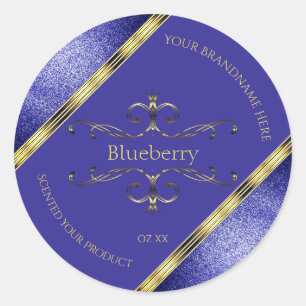 Royal Blue and Gold Product Labels Glitter Borders