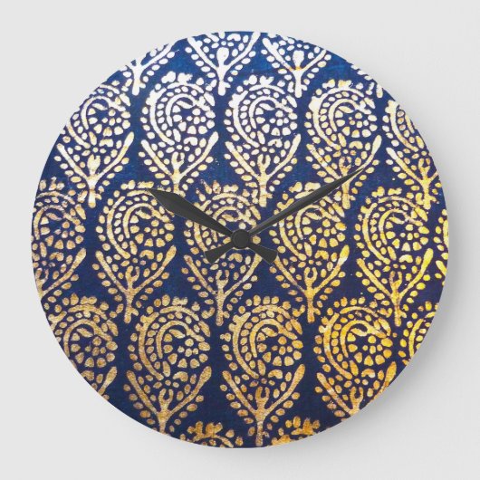 Royal Blue and Gold Tree of Life Pattern Grote Klok (Voorkant)