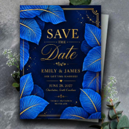 Royal Blue and Gold Tropical Elegant Luxury Acryl Uitnodigingen