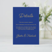 Royal Blue and Gold Wedding Details Informatiekaartje (Staand voorkant)