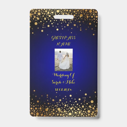 Royal Blue and Gold Wedding Guest Pass Badge (Voorzijde)