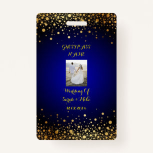 Royal Blue and Gold Wedding Guest Pass Badge