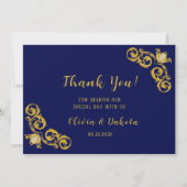 Royal Blue and Gold Wedding Hartelijk dank Kaart (Voorkant)