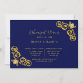 Royal Blue and Gold Wedding Rehearsal Dinner Kaart (Voorkant)