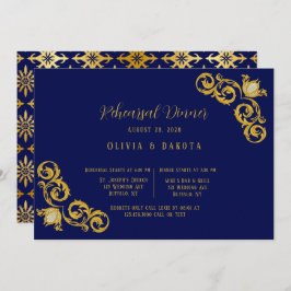 Royal Blue and Gold Wedding Rehearsal Dinner Kaart