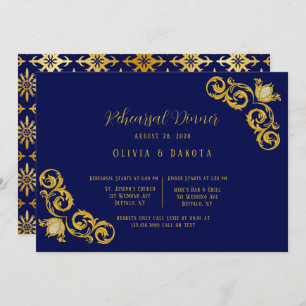 Royal Blue and Gold Wedding Rehearsal Dinner Kaart