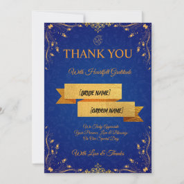 Royal Blue and Gold Wedding Thank You Card Bedankkaart
