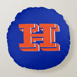 Royal Blue and Orange Collegiate Color Monogram Rond Kussen