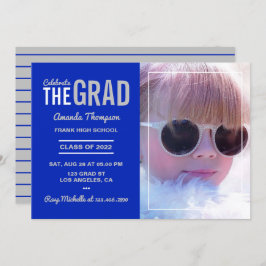 Royal Blue and Silver Graduation Party Kaart