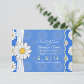 Royal Blue and White Daisy Floral Bewaar de datum Kaart (Staand voorkant)