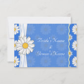 Royal Blue and White Daisy Floral Bewaar de datum Kaart (Achterkant)