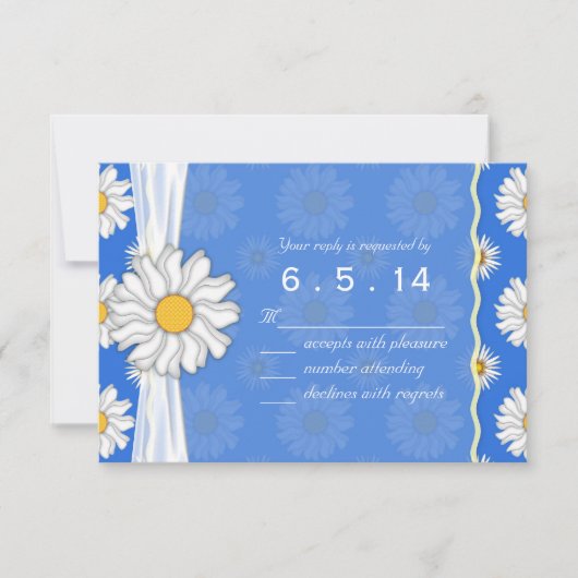 Royal Blue and White Daisy Floral RSVP (Voorkant)