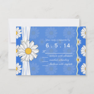 Royal Blue and White Daisy Floral RSVP Kaartje