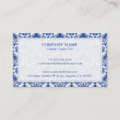 Royal Blue and White  Damaskpatroon Visitekaartje (Achterkant)