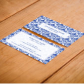 Royal Blue and White  Damaskpatroon Visitekaartje