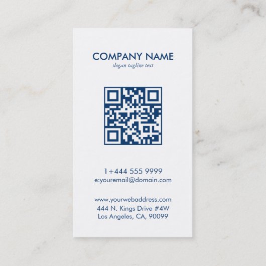 Royal Blue and White Damasks Patroon QR-code Visitekaartje (Achterkant)