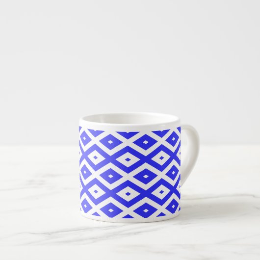 Royal blue and white diamond pattern espresso kop (Voorkant rechts)