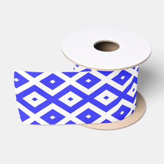 Royal blue and white diamond pattern satijnen lint (Spoel)