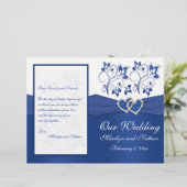 Royal Blue and White Joined Hearts Wedding Program (Staand voorkant)
