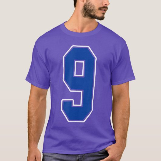 Royal Blue and White Number 9 Jersey Player Unifor T-shirt (Voorkant)
