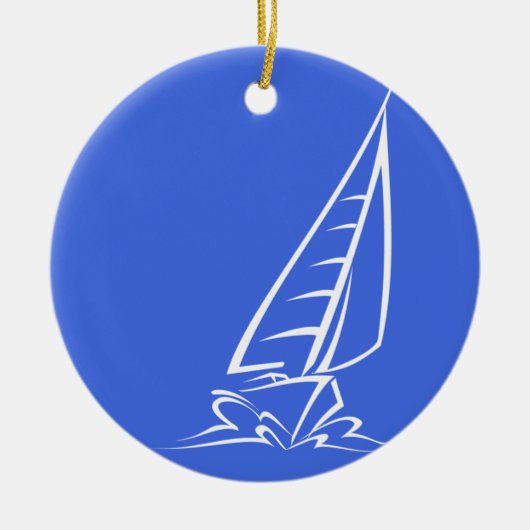 Royal Blue and White Sailing; Zeilboot Keramisch Ornament (Voorkant)