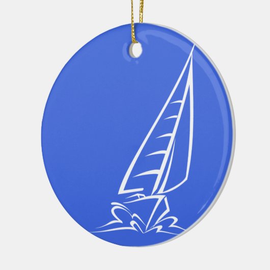 Royal Blue and White Sailing; Zeilboot Keramisch Ornament (Links)