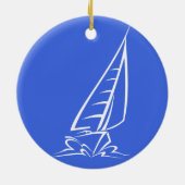 Royal Blue and White Sailing; Zeilboot Keramisch Ornament (Achterkant)