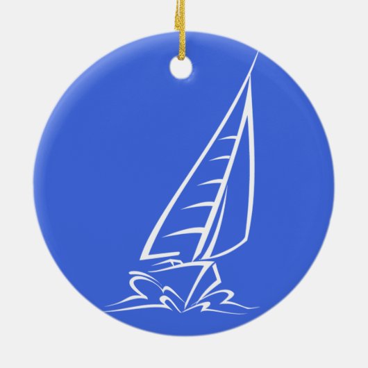 Royal Blue and White Sailing; Zeilboot Keramisch Ornament (Achterkant)