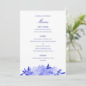 Royal Blue and White Waterverf Bloemen Menu (Staand voorkant)