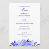 Royal Blue and White Waterverf Bloemen Menu (Voorkant)