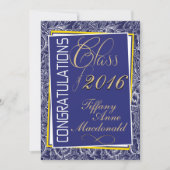 Royal Blue and Yellow 2016 Afstuderen Invitation Kaart (Voorkant)