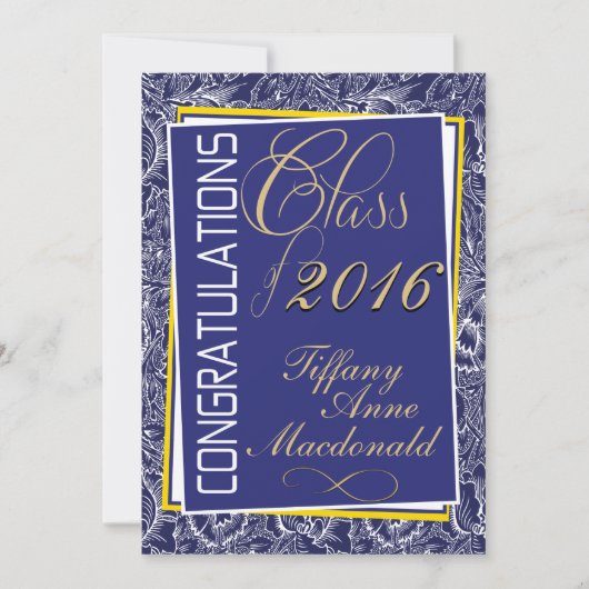 Royal Blue and Yellow 2016 Afstuderen Invitation Kaart (Voorkant)