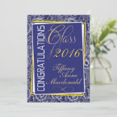 Royal Blue and Yellow 2016 Afstuderen Invitation Kaart (Staand voorkant)