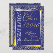 Royal Blue and Yellow 2016 Afstuderen Invitation Kaart (Voorkant / Achterkant)