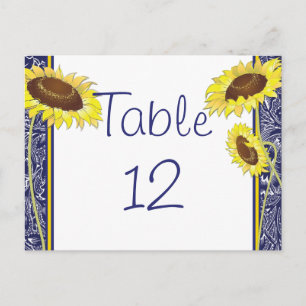 Royal Blue and Yellow Sunflower Table Card Briefkaart